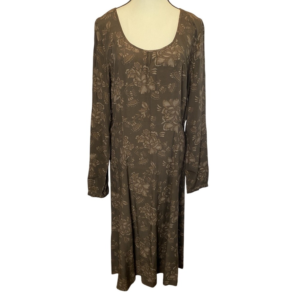 Vintage‎ 90's Eddie Bauer Maxi Dress Large Tall Brown Floral Print Long Sleeve